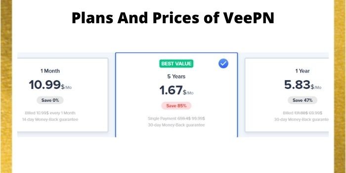 Plans And Prices of VeePN