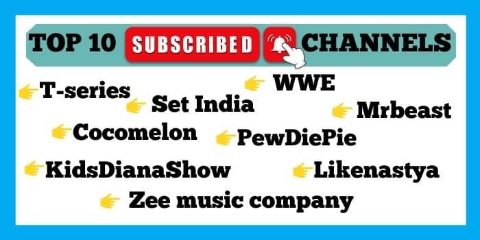 top 10 subscribed channel on youtube